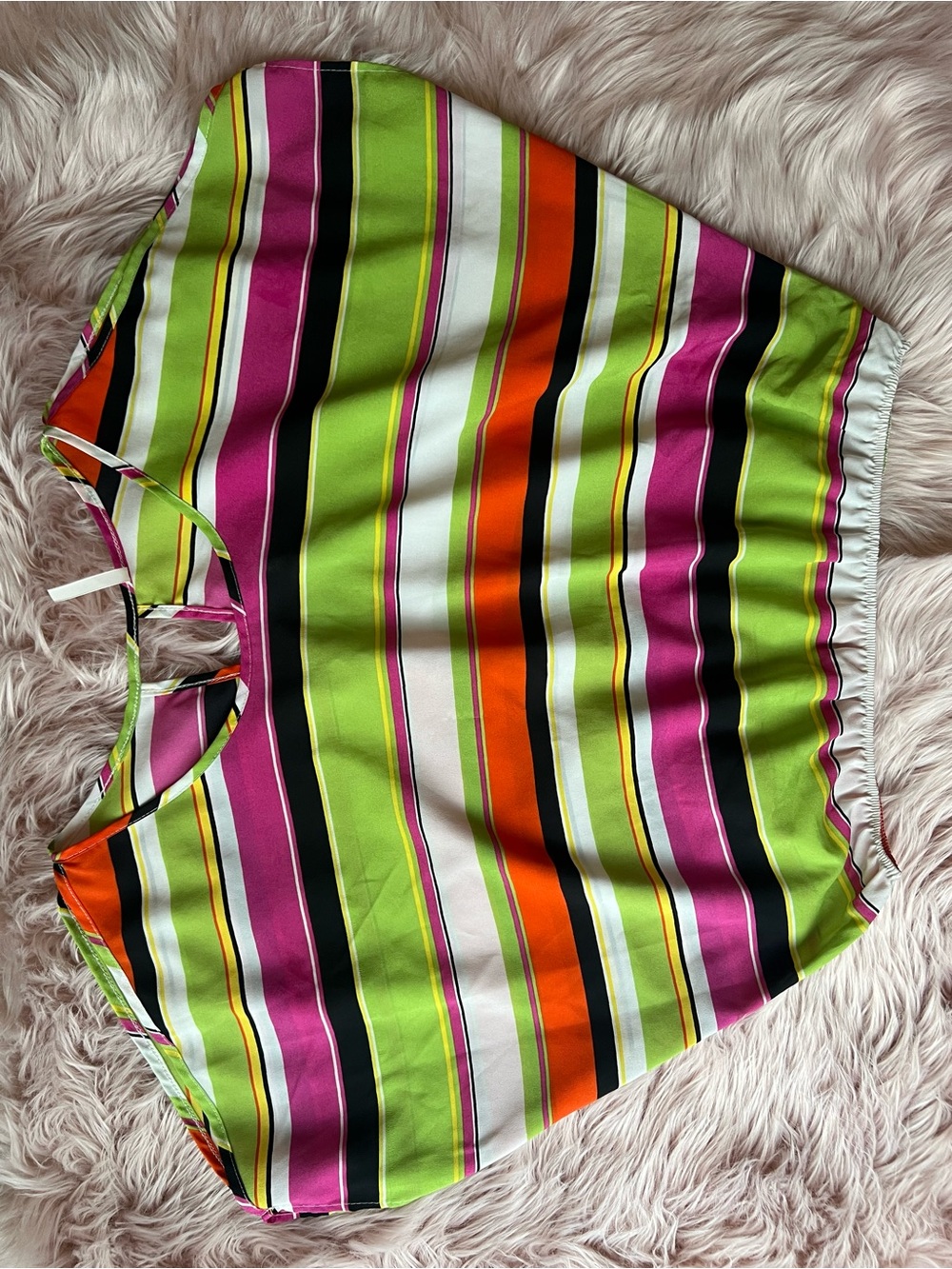 Striped Multicolor Satin Camisole - Vibrant Green & Pink